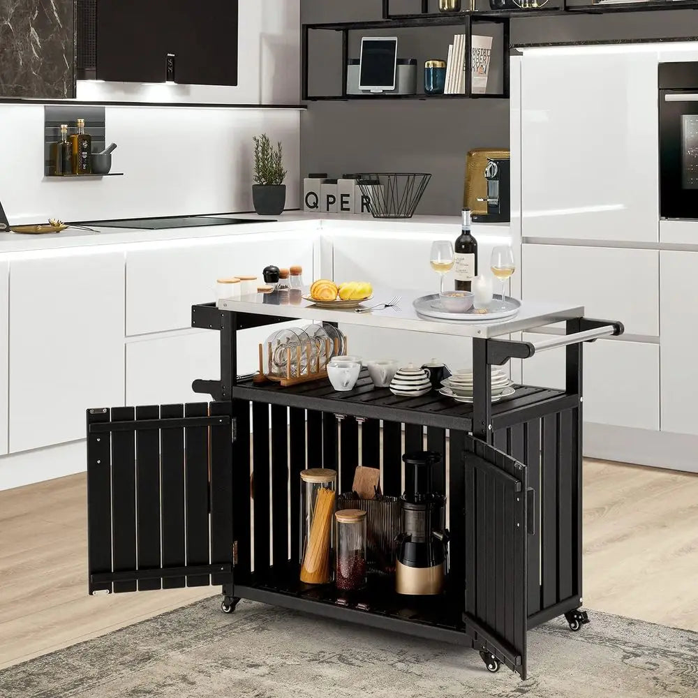 Rolling Kitchen Island With Stainless Steel Top And Storage by S And B Enterprise