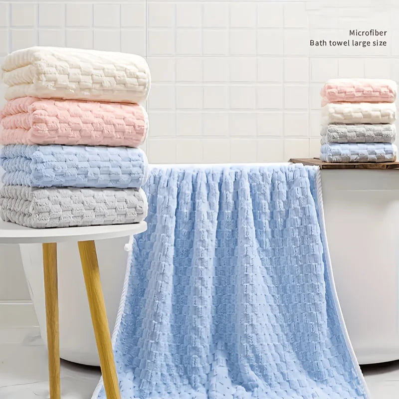 5pc waffle-weave bath towel set by S And B Enterprise in blue pastel hues, ultra-soft microfiber.