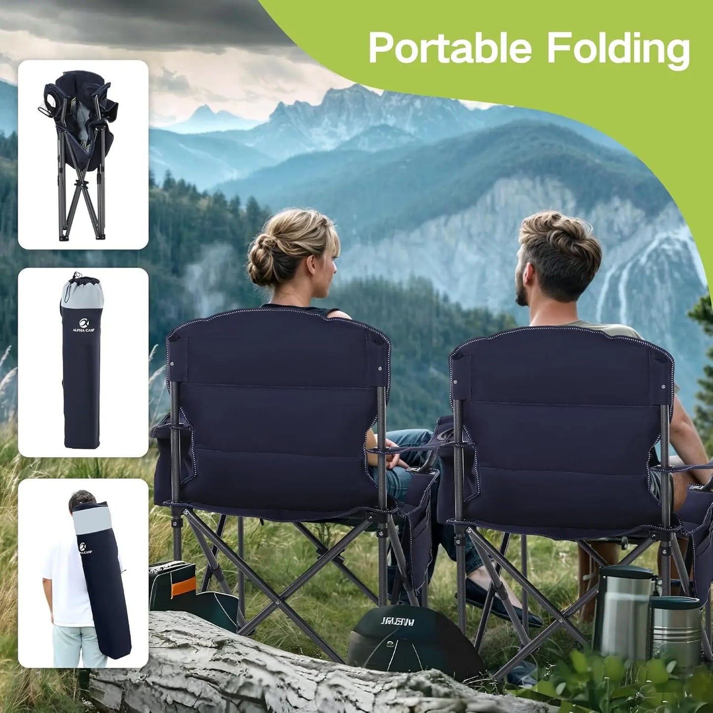 Oversized Folding Camping Chair With Cooler Bag And Cup Holder