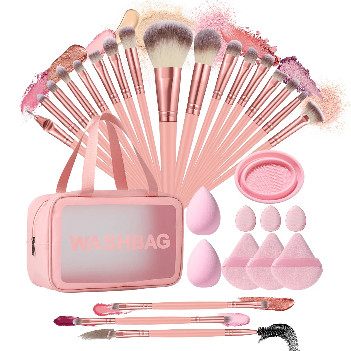 Makeup Tools Kit With Brushes Sponges Puffs And Cosmetic Bag by S And B Enterprise