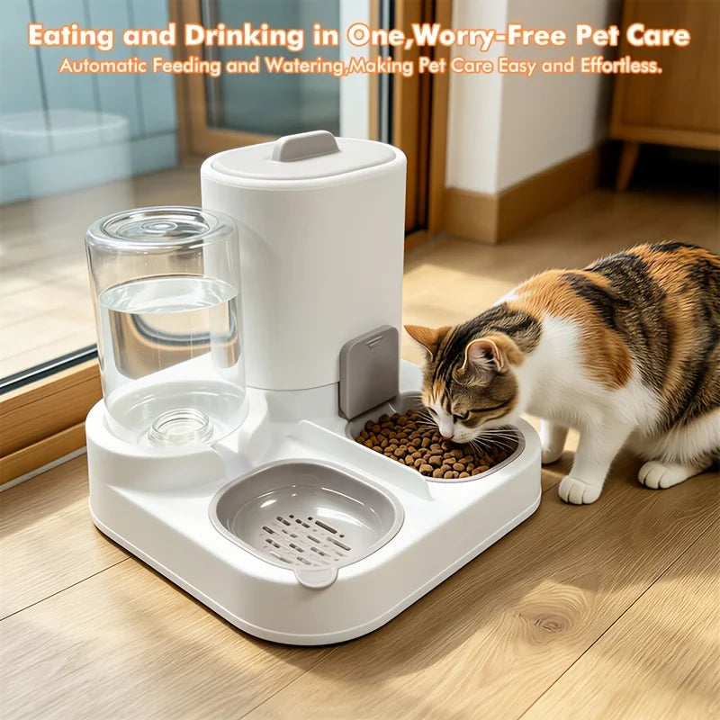 2-In-1 Automatic Cat Feeder and Water Dispenser Detachable Food Bowls