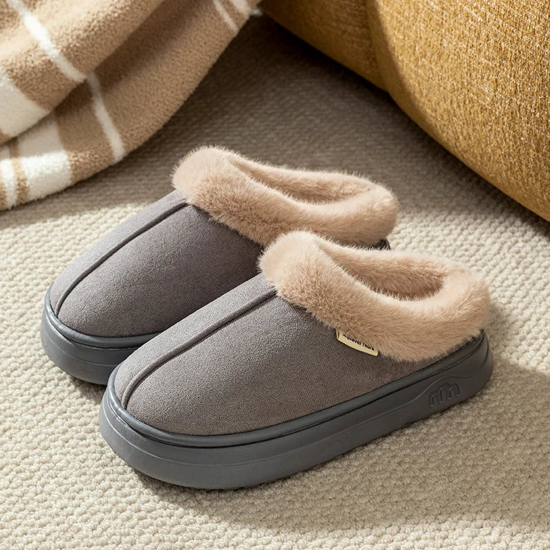 Winter Mens Fur Lined Slippers Non Slip Indoor Outdoor Shoes
