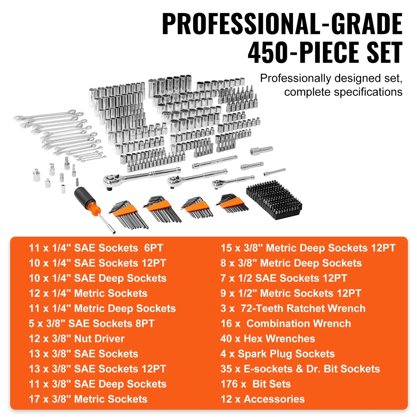SucceBuy 450-Piece Mechanics Tool Set SAE And Metric Sockets by S And B Enterprise