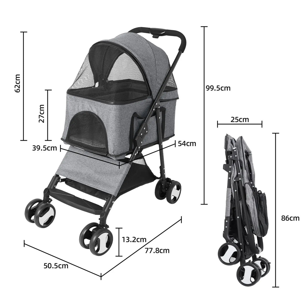 Large grey 4-wheel dog carrier trailer by S And B Enterprise with mesh windows