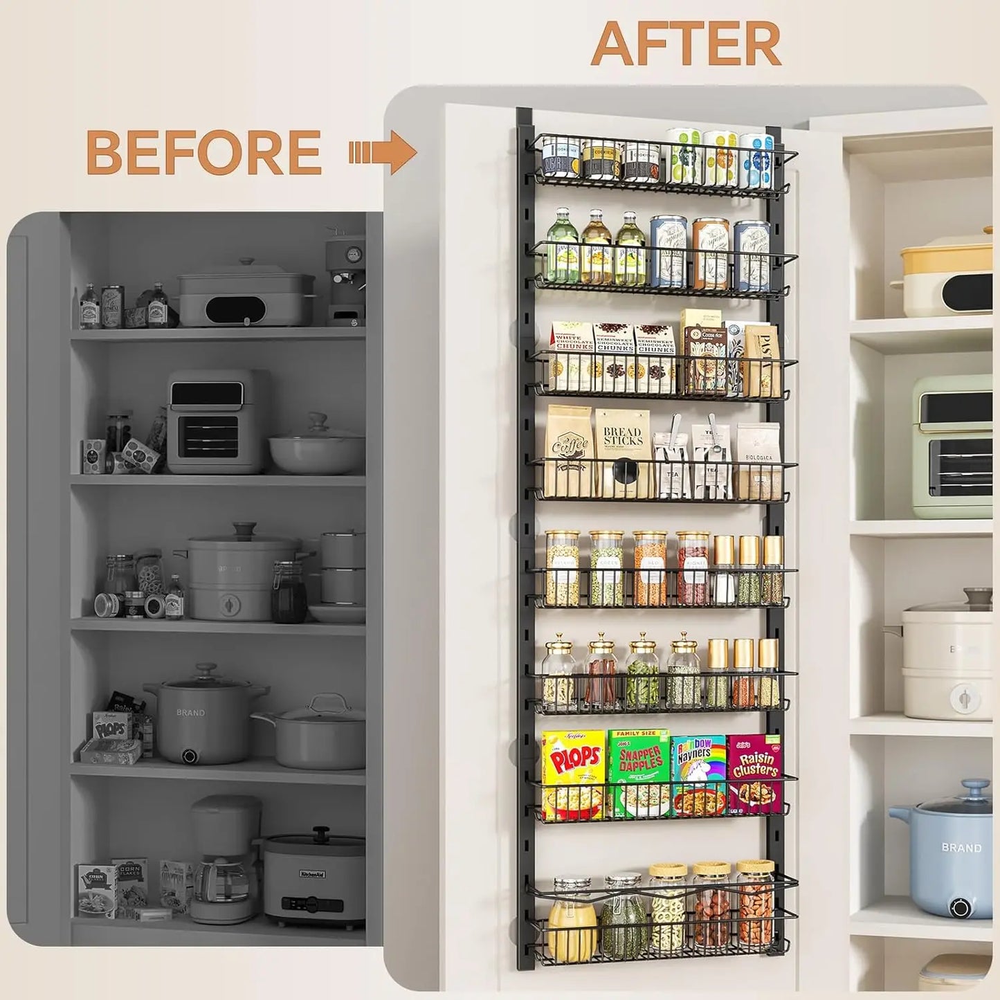 8-Tier Over-the-Door Pantry Organizer Hanging Spice Rack Kitchen Storage