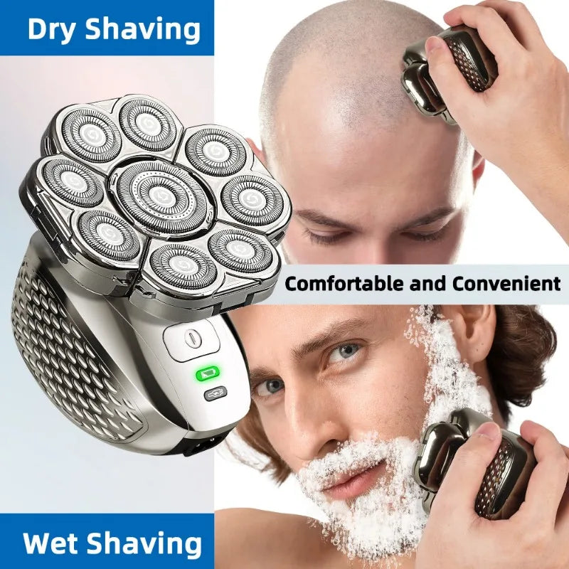 4D Head Shaver for Bald Men by S And B Enterprise, rechargeable wet/dry rotary razor with 9 floating heads