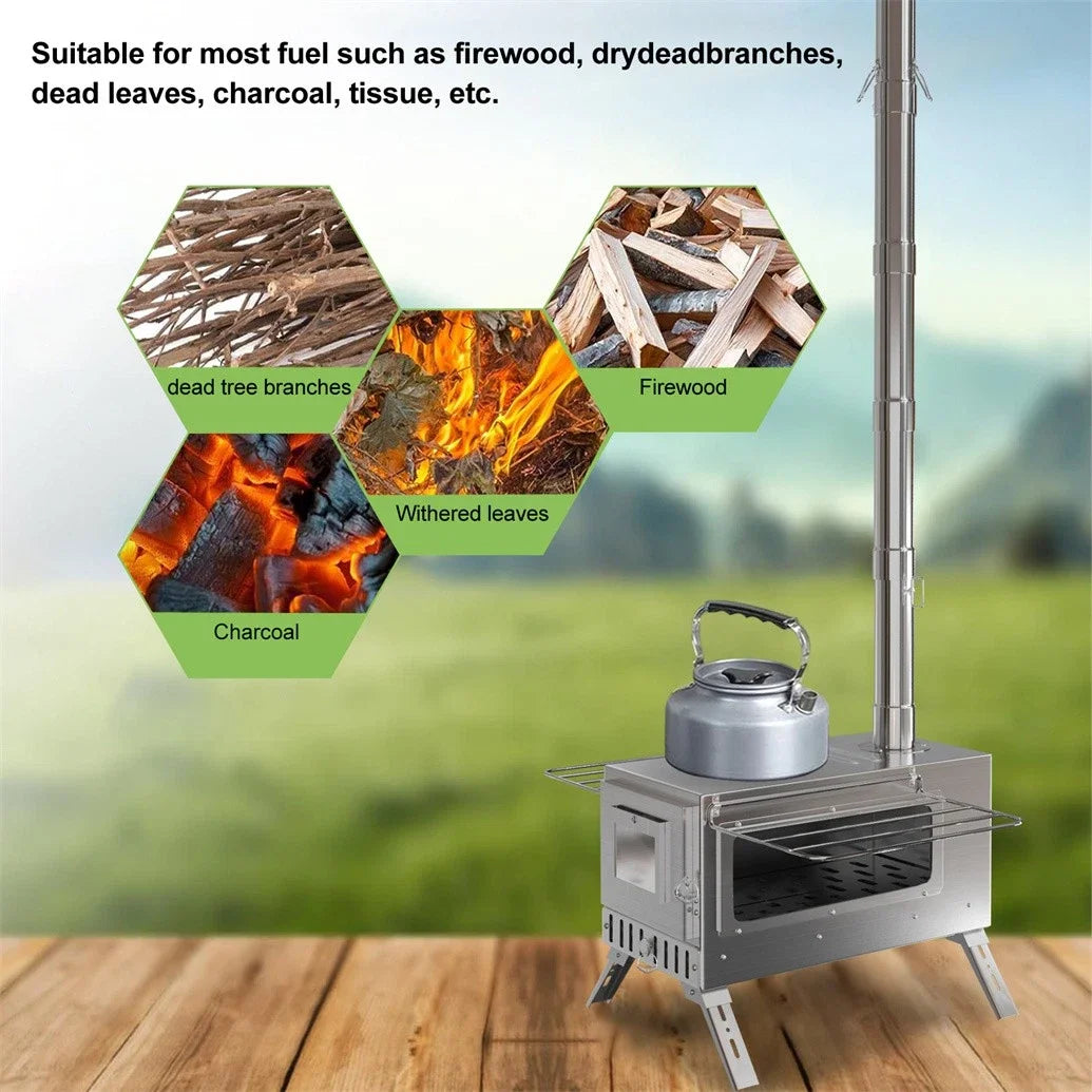 Wood Burning Portable Tent Stove With 6 Stainless Chimney Pipes by S And B Enterprise