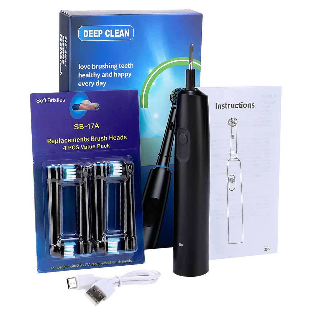 Smart Rotating Timing Electric Toothbrush, Rechargeable Rotary Toothbrush with 4 Heads, 5 Modes Setting Teeth Whitening Oral Car by S And B Enterprise