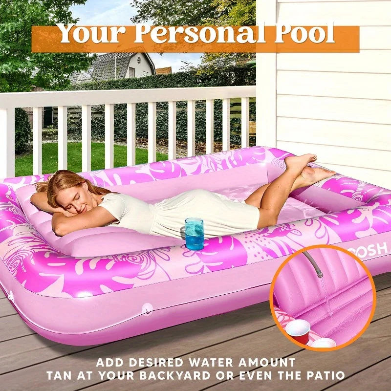 Joyfy Inflatable Pool Lounger Float With Pillow Sunbathing Bed by S And B Enterprise