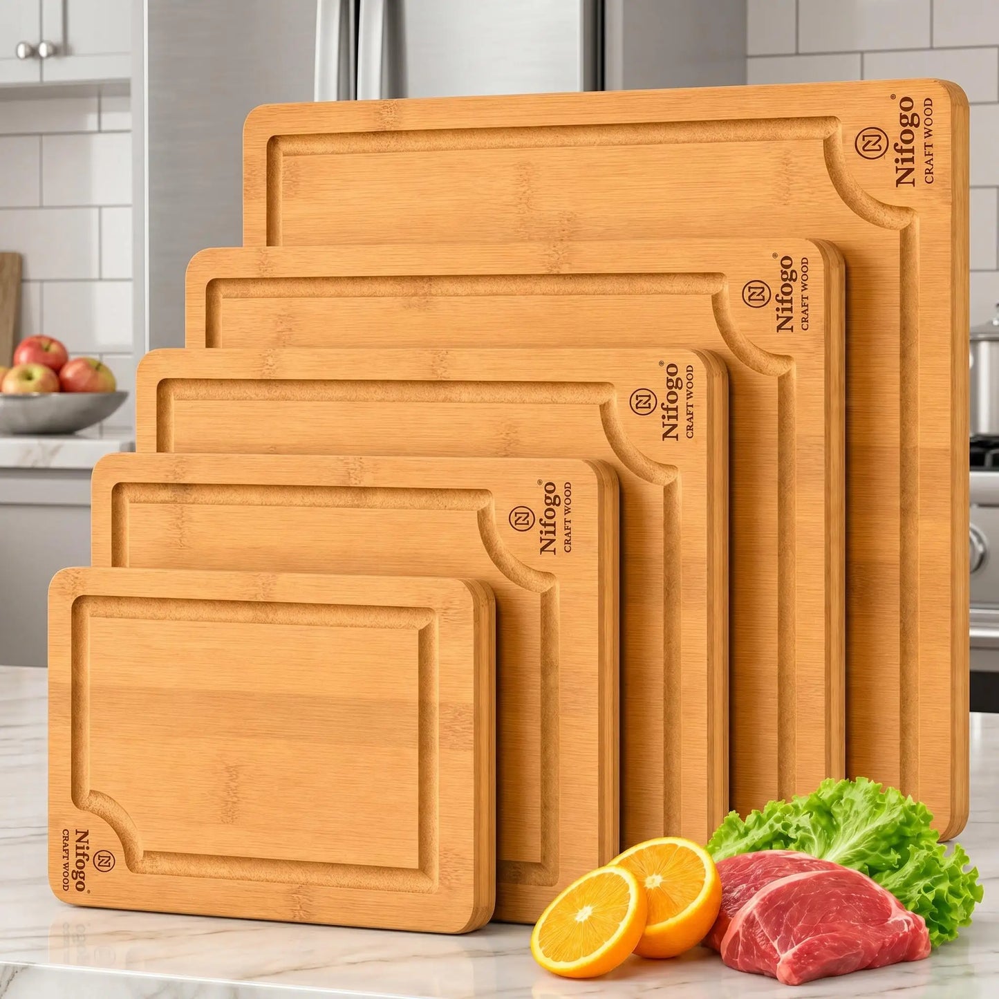 Bamboo Cutting Boards 3-Piece Set (S/M/L) with Juice Grooves & Non-Slip Handles, Durable Chopping Boards & Serving Trays by S And B Enterprise