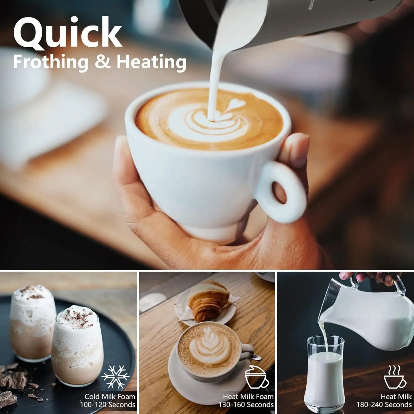 BIZEWO 4-In-1 Milk Frother With Hot Cold Foam LED Touch