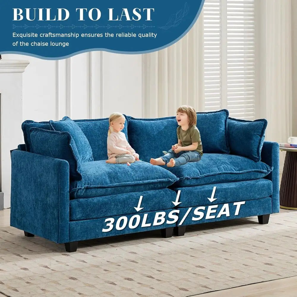 Luxe 77.95 L-Shaped Comfortable Sectional Sofa with Ottoman, 2-Seat Deep Seating Living Room Set, Blue by S And B Enterprise