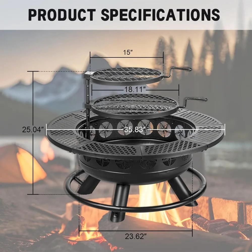 Verdeluxe Outdoor Wood-Burning BBQ Fire Pit With Dual Grills