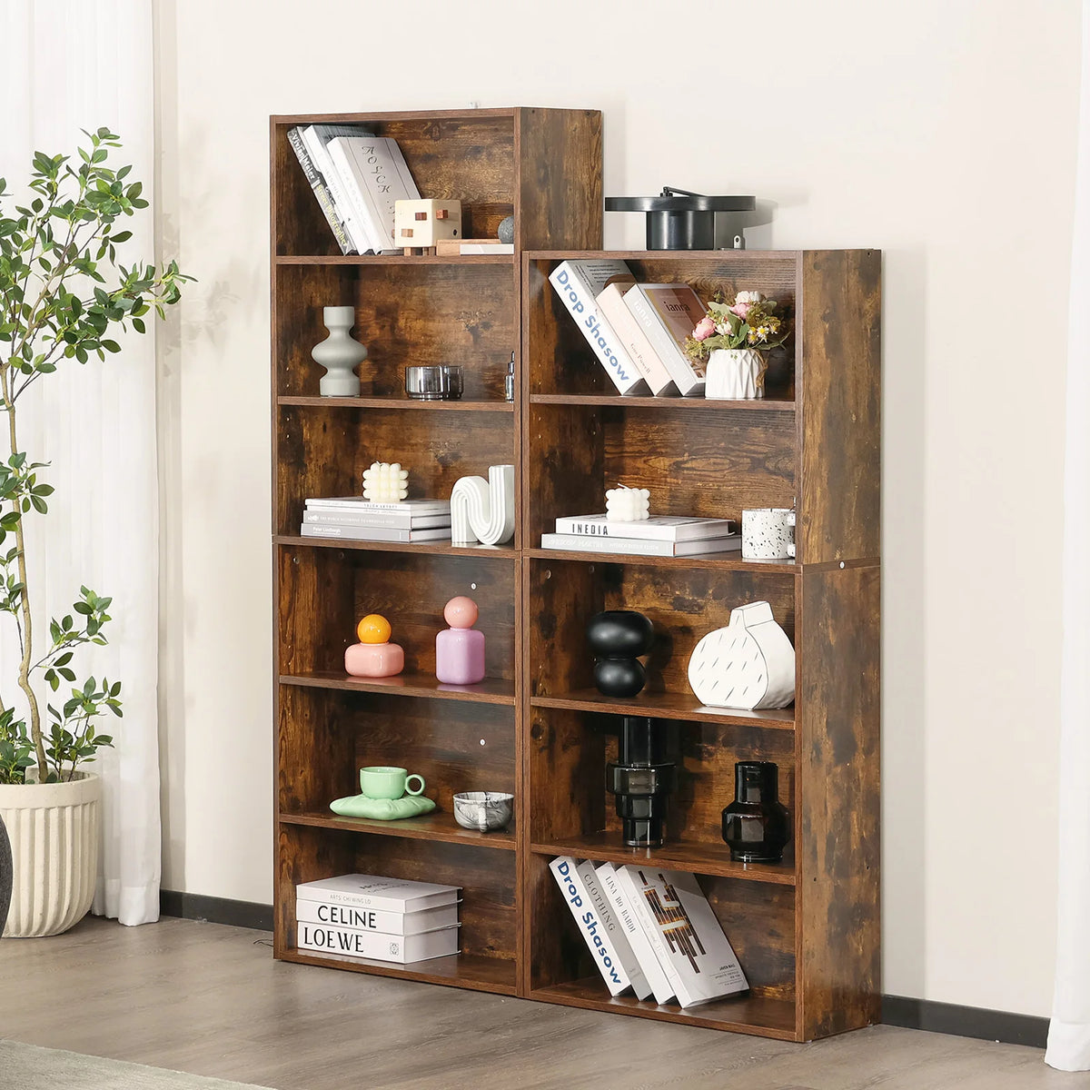 JHK 6 Tier Wooden Shelf Bookcase by S And B Enterprise