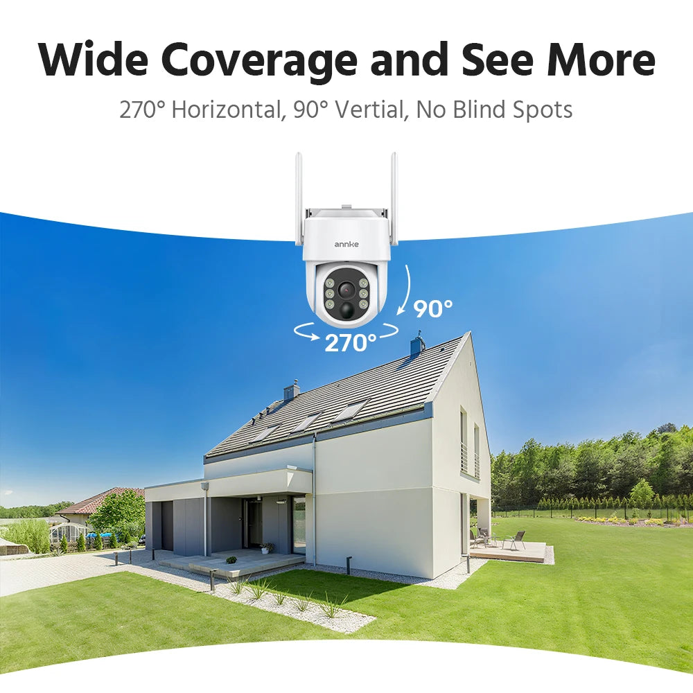 ANNKE 4MP Battery WiFi Security Camera in white with outdoor mounting and 270°/90° coverage