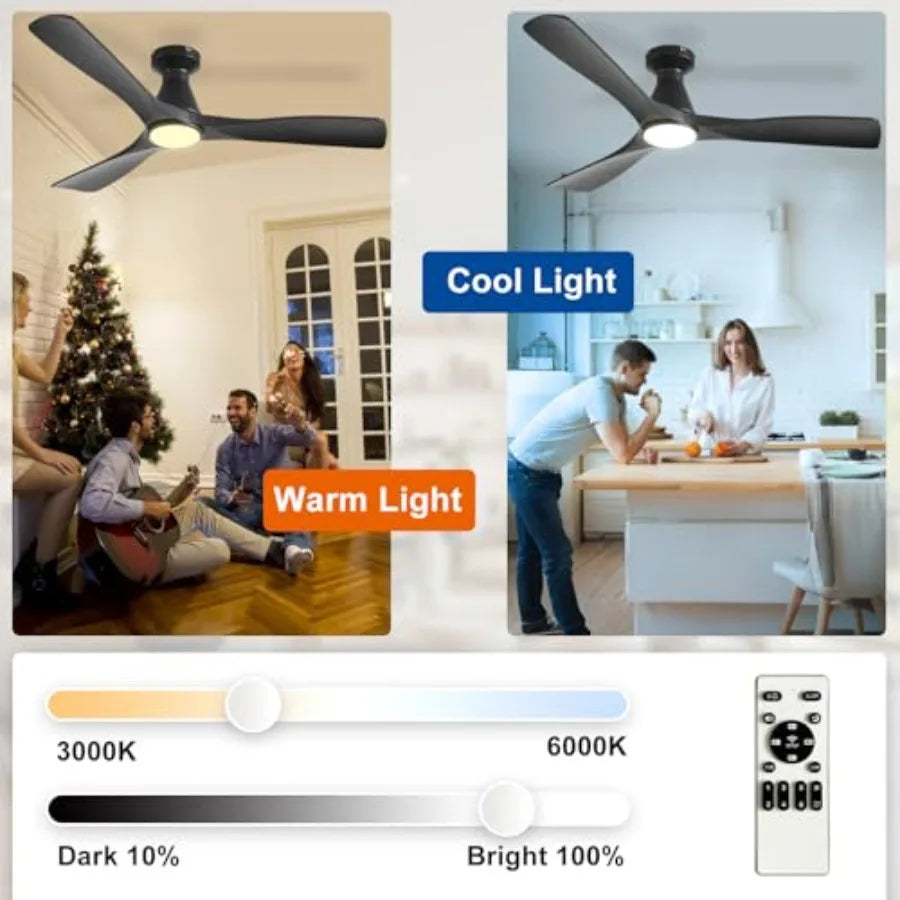 Ceiling Fan With Lights Three Blade Flush Mount Low Profile Dimmable by S And B Enterprise