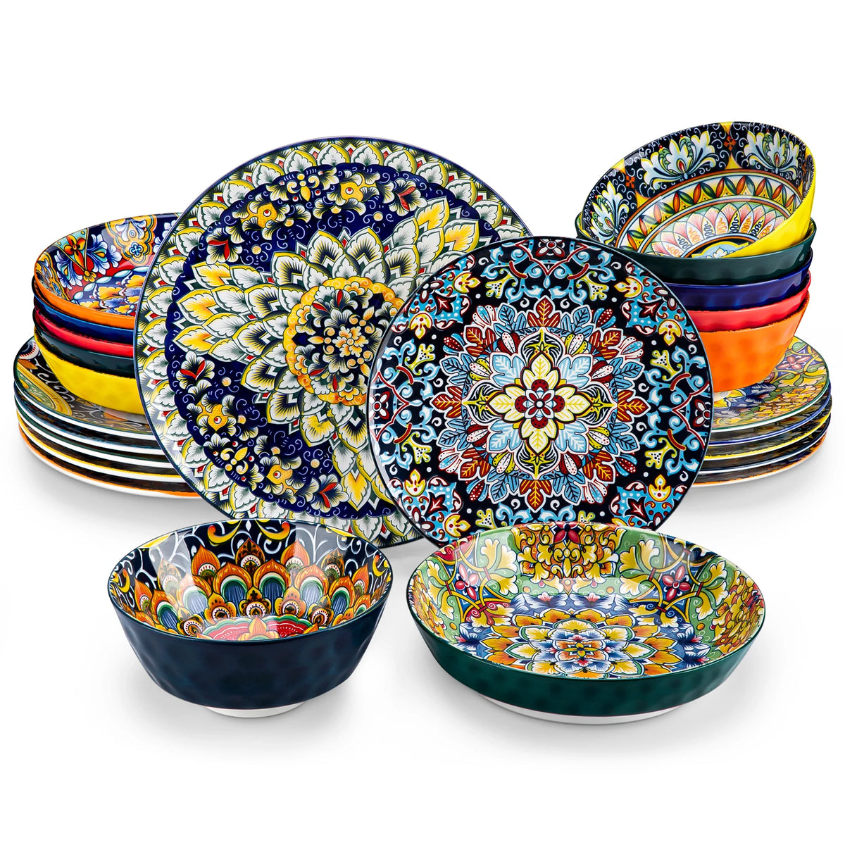 MALACASA Ceramic Dinnerware Set Bohemian Style For Six by S And B Enterprise