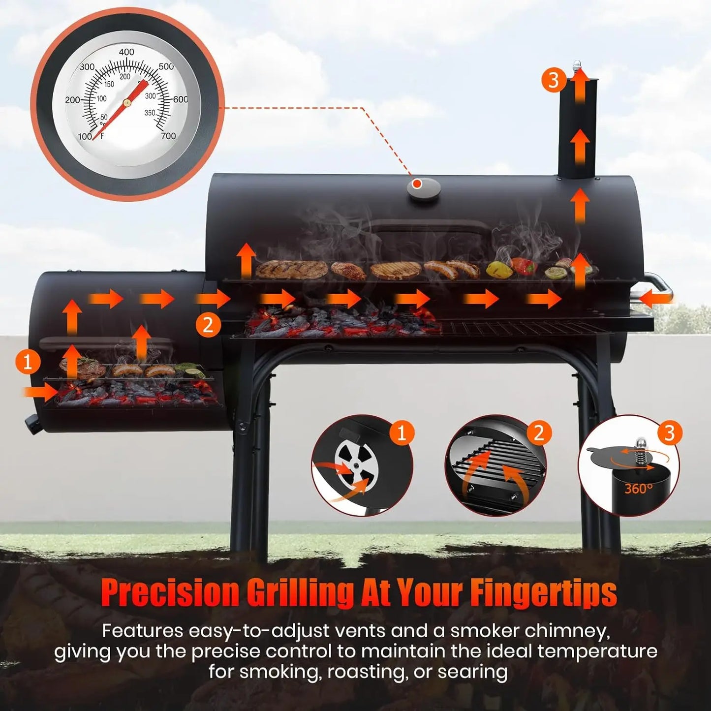 Portable Charcoal Grill And Smoker Combo For Outdoor BBQ Camping