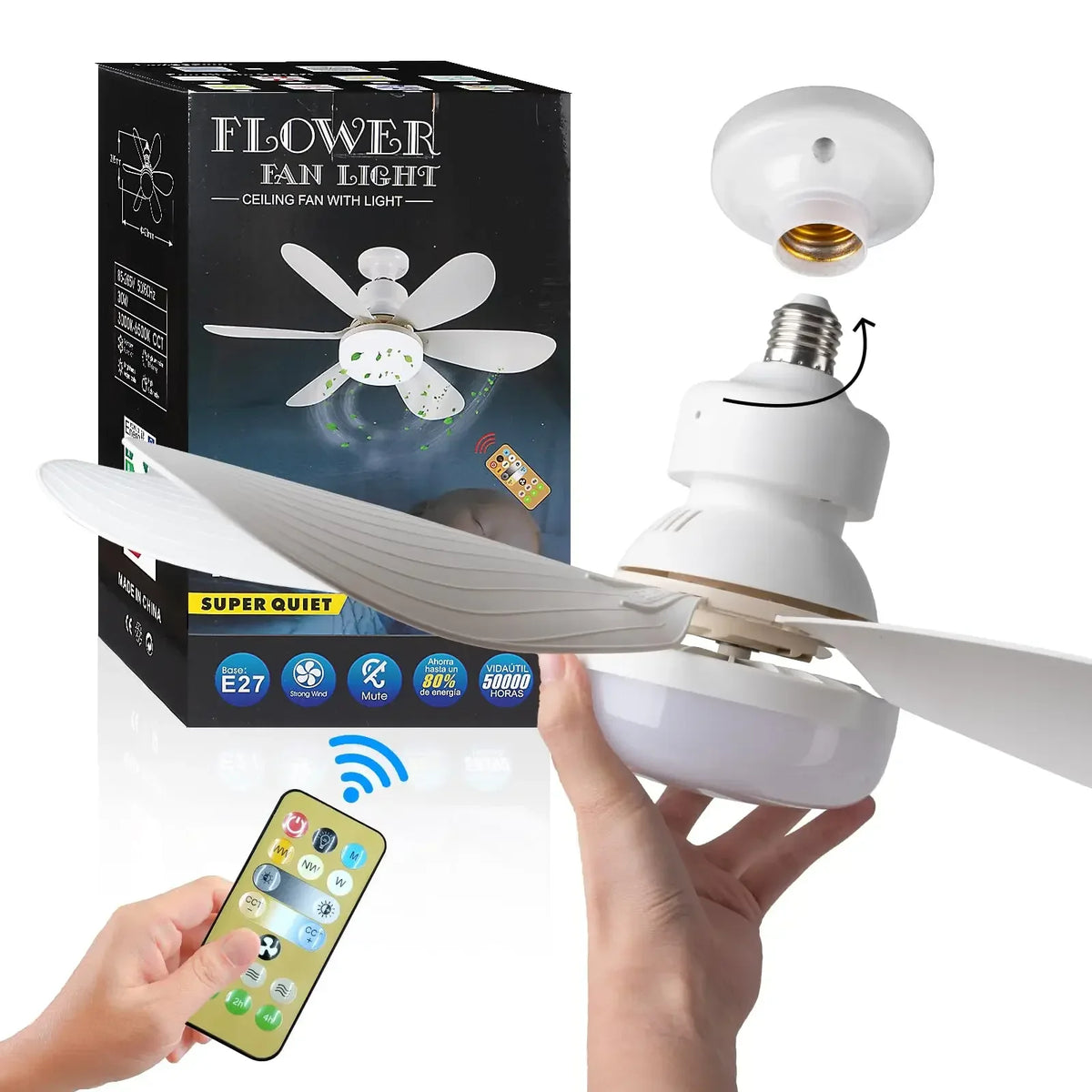 LED 40W ceiling fan light with remote, white 5‑blade fan, E27 base by S And B Enterprise