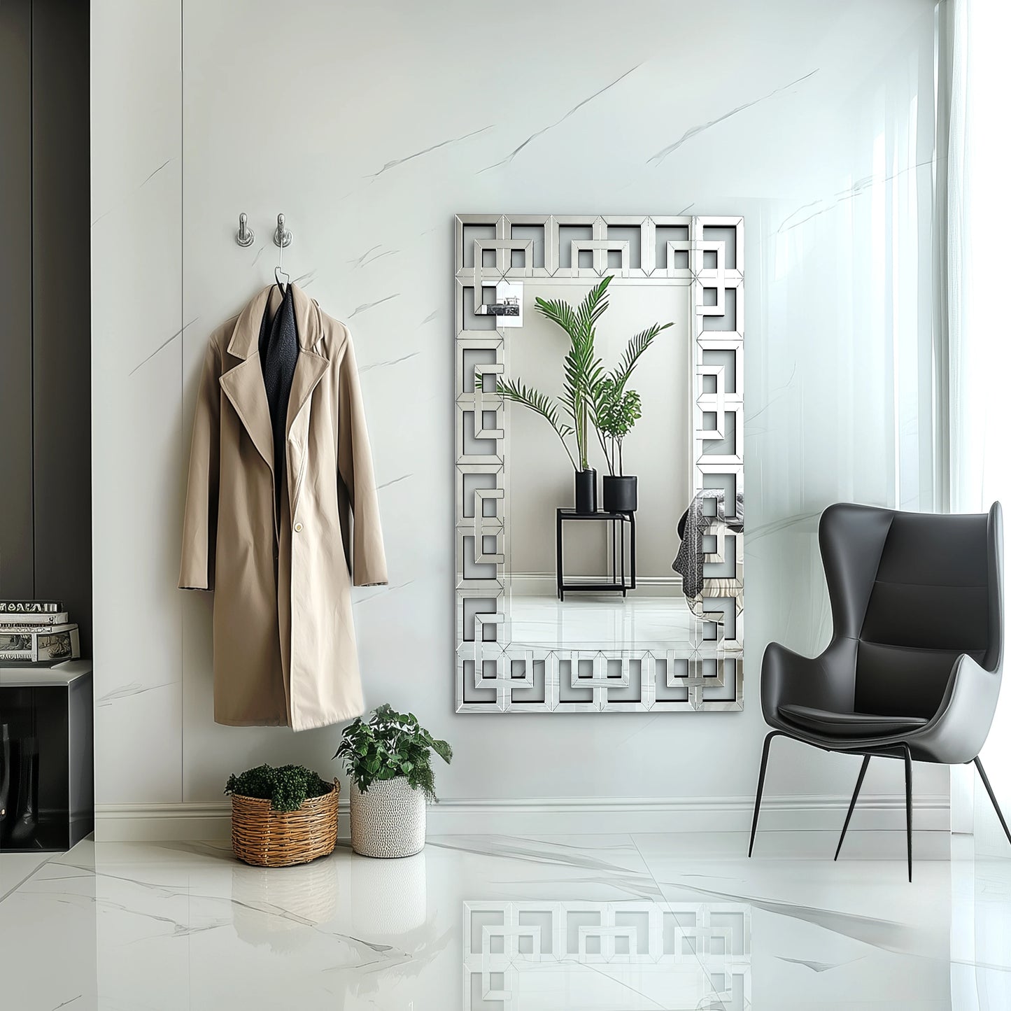 Rectangular Venetian Wall Mirror With Beveled Glass Edge