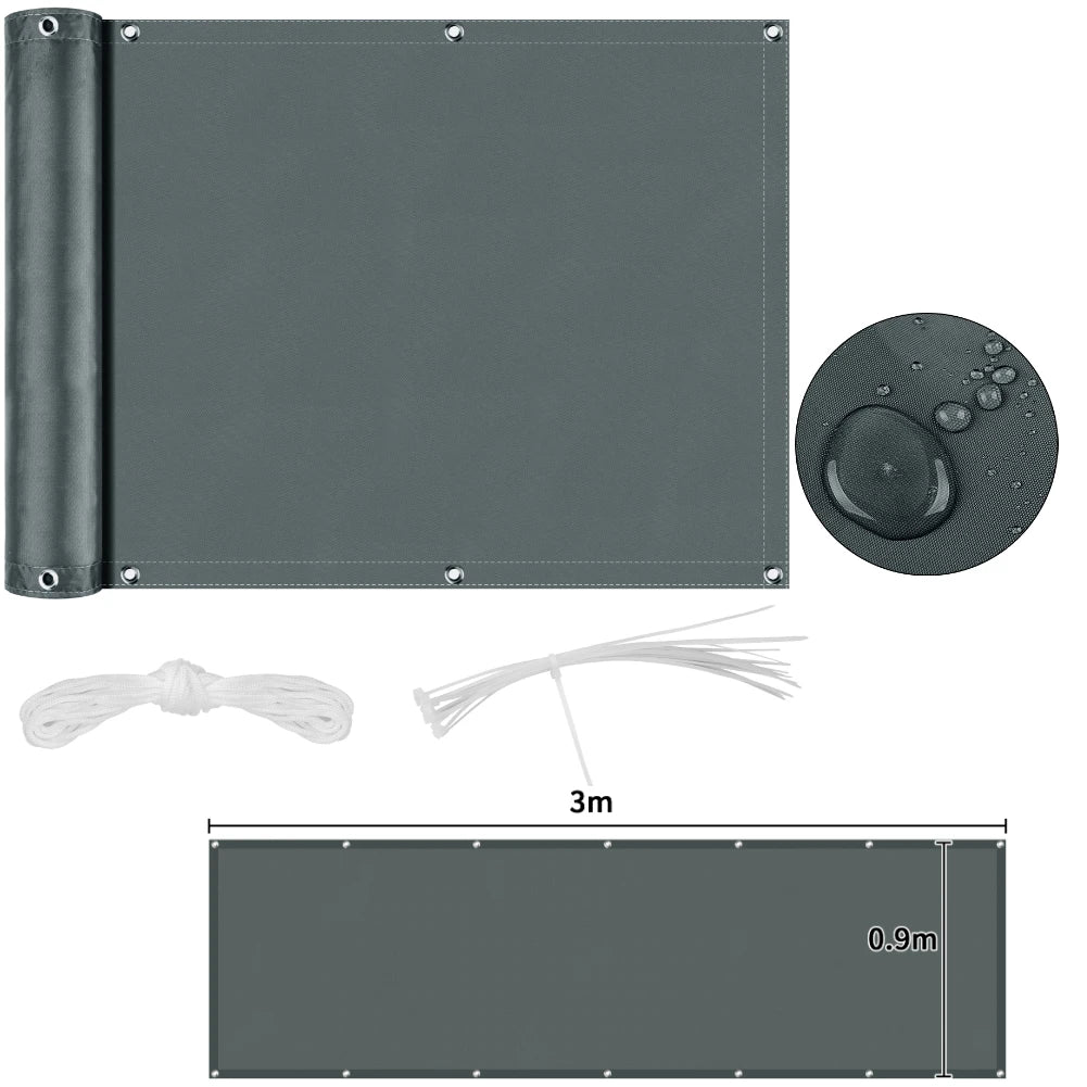 Fence privacy screen dark gray, 3m x 0.9m heavy-duty mesh with grommets; includes white ties and zip ties.