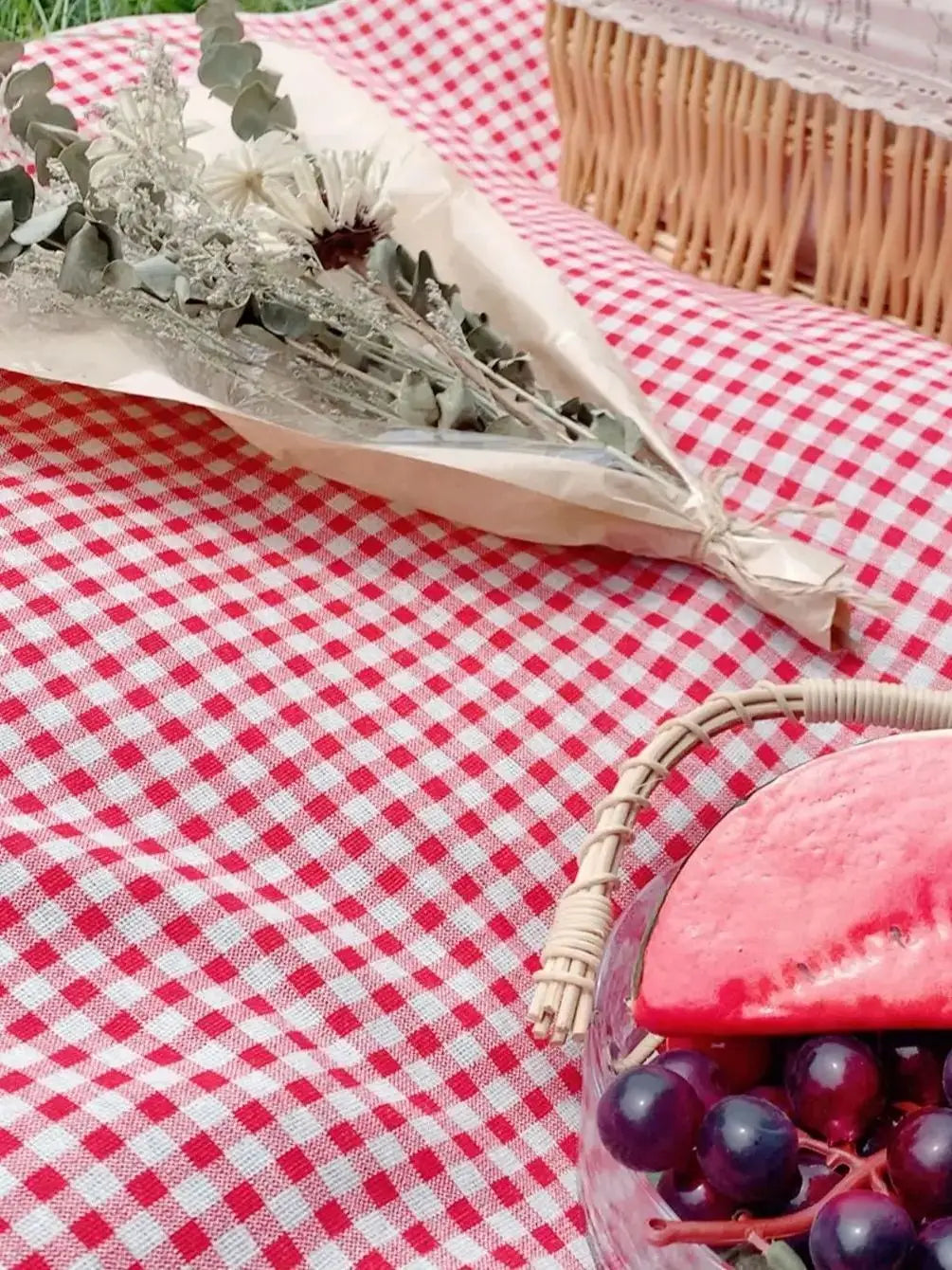 Rde Picnic Outdoor Blanket Foldable Gingham Mat Tablecloth