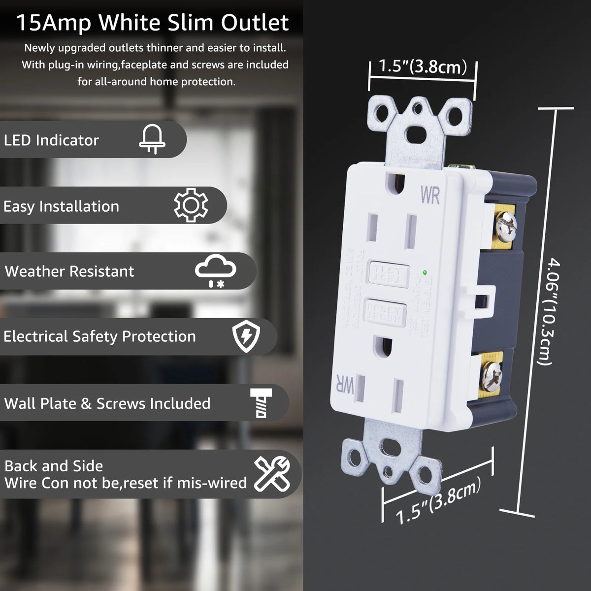 15A white slim GFCI outlet by S And B Enterprise with LED indicator and wall plate