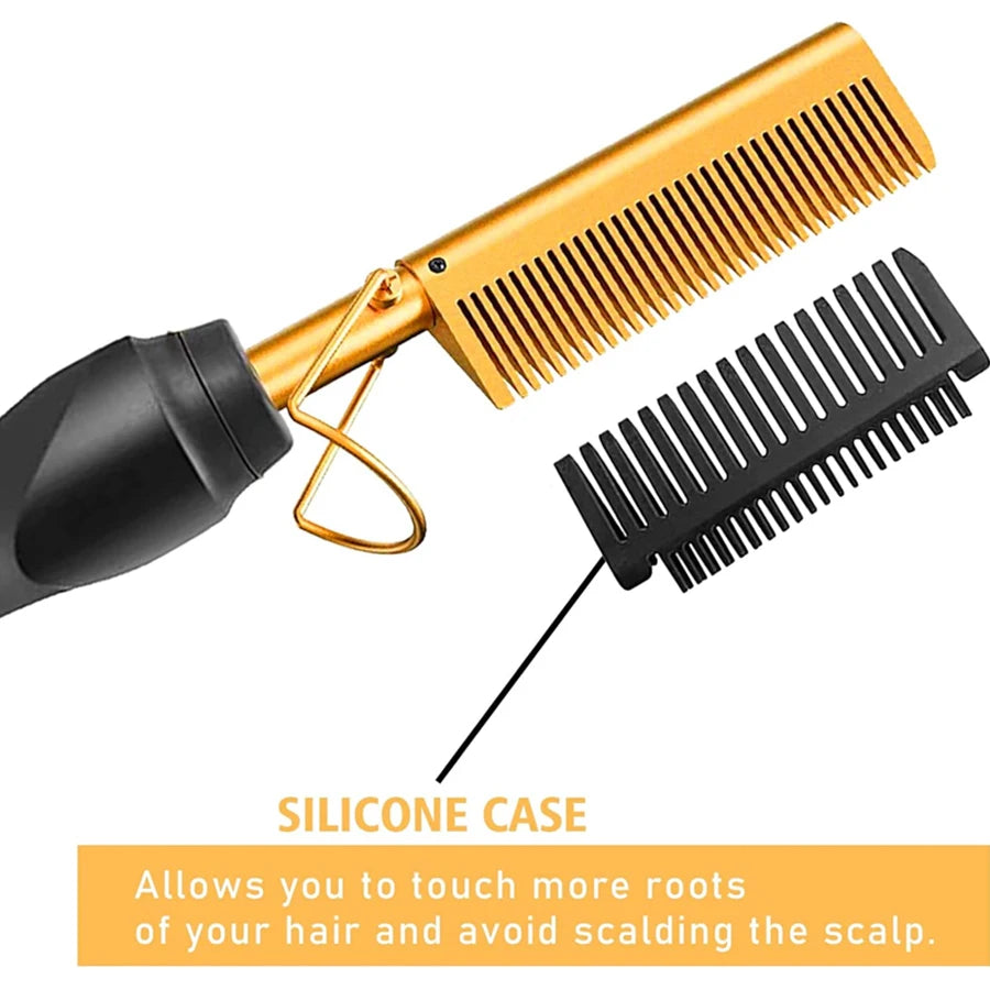 GOIPLE Lace Wig Installation Kit: two combs - gold electric hot comb and black comb - with silicone case