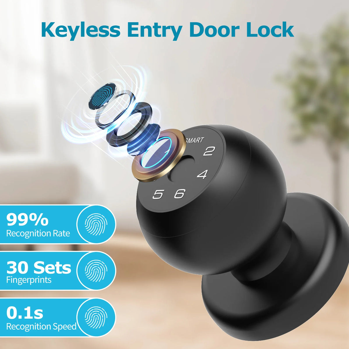 Viladepot Smart Lock fingerprint door lock with touchscreen keypad, black
