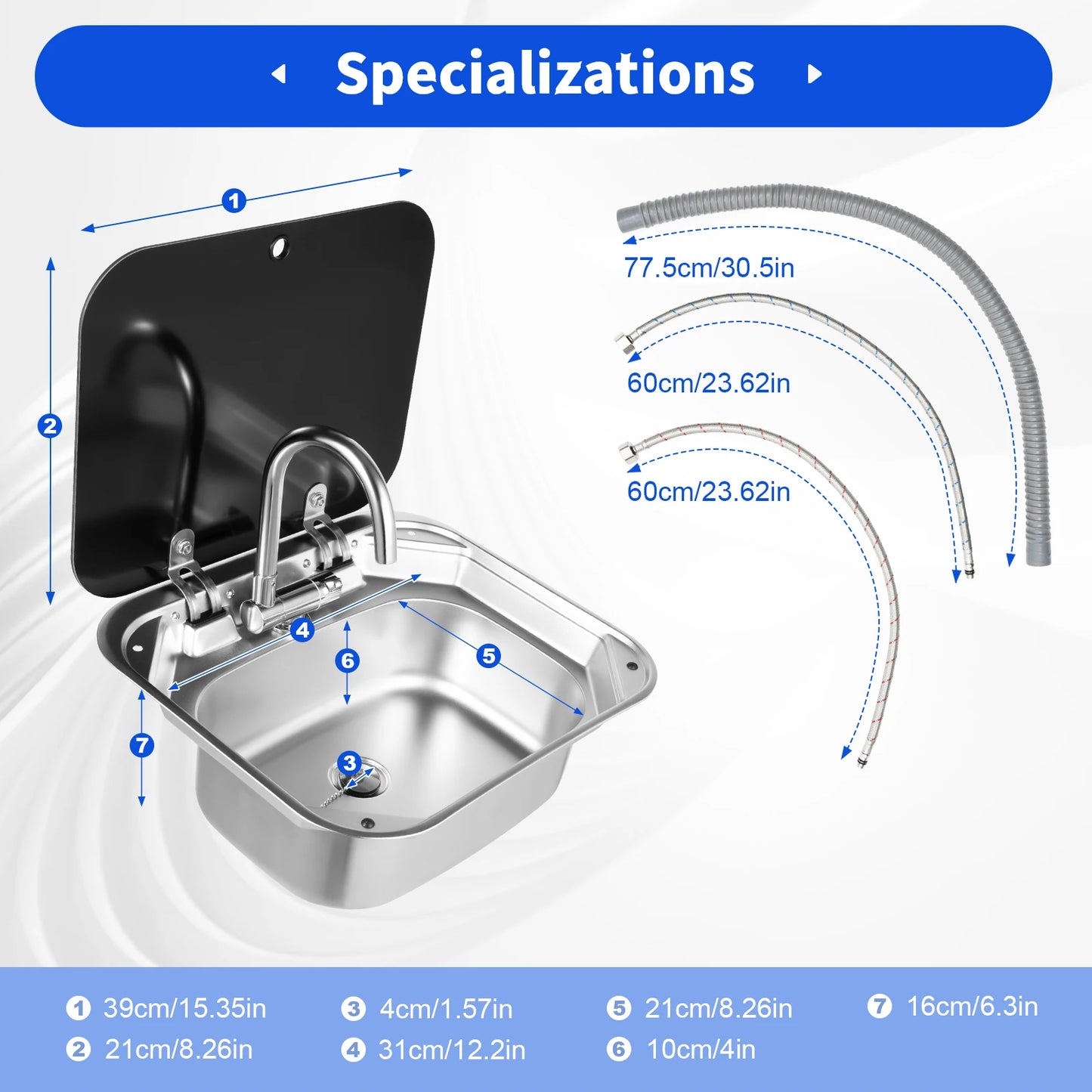 Rv Sink with Faucet, 304 Stainless Steel Hand Wash Basin Sink with Tap, large Capacity Sink and Flexible Faucet by S And B Enterprise