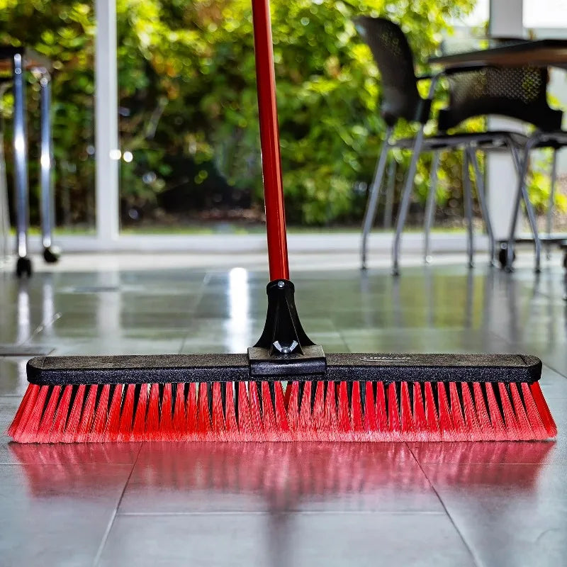 24" High Power Multi-Surface Push Broom Red & Black Steel Handle by S And B Enterprise