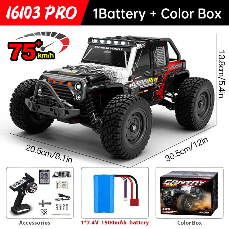 Gantry Pro 1:16 RC car, 4WD off-road monster with LED lights and 2.4G remote, battery + color box