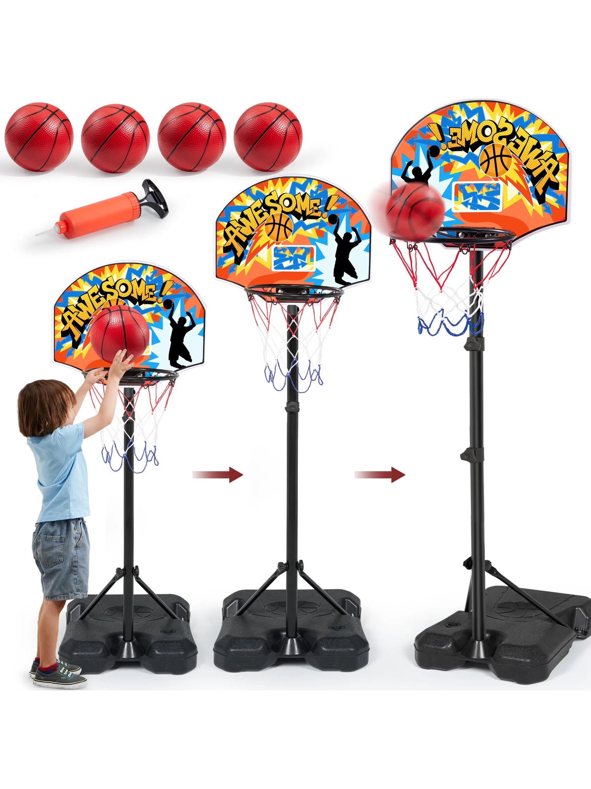 Joyfy Adjustable Kids Basketball Hoop With 4 Balls by S And B Enterprise