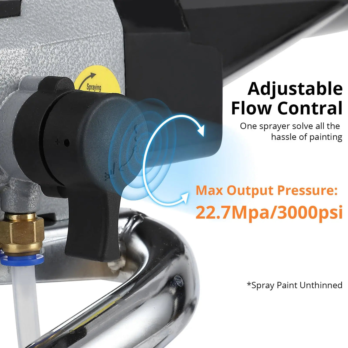 1010W airless paint sprayer with adjustable flow control knob and 3000 psi max pressure