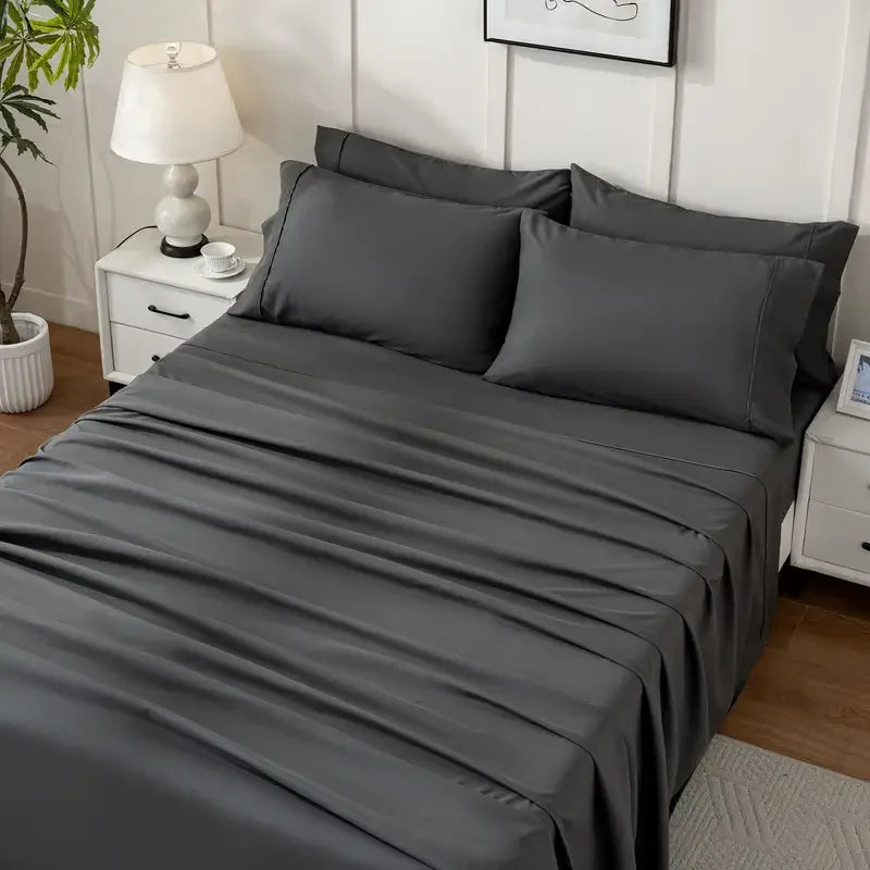 Bamboo cooling queen sheet set, 4/6 pcs in charcoal gray, breathable and comfortable, S And B Enterprise.