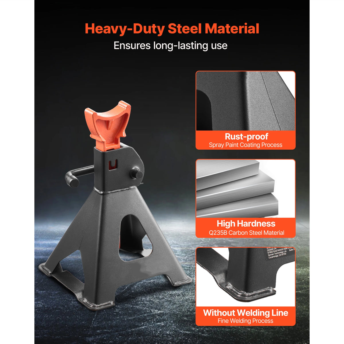 SucceBuy jack stands, heavy-duty steel auto lifting stands with orange locking top, 3-6 ton capacity