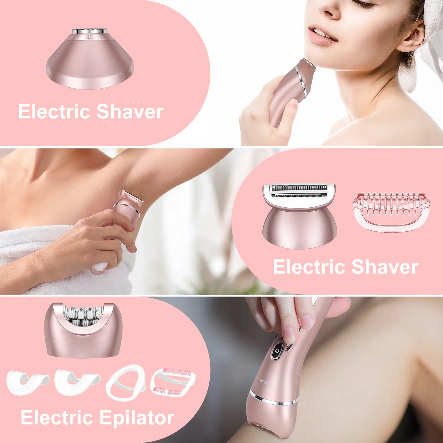 Surker 3-In-1 Hair Remover Epilator LED Rechargeable Battery