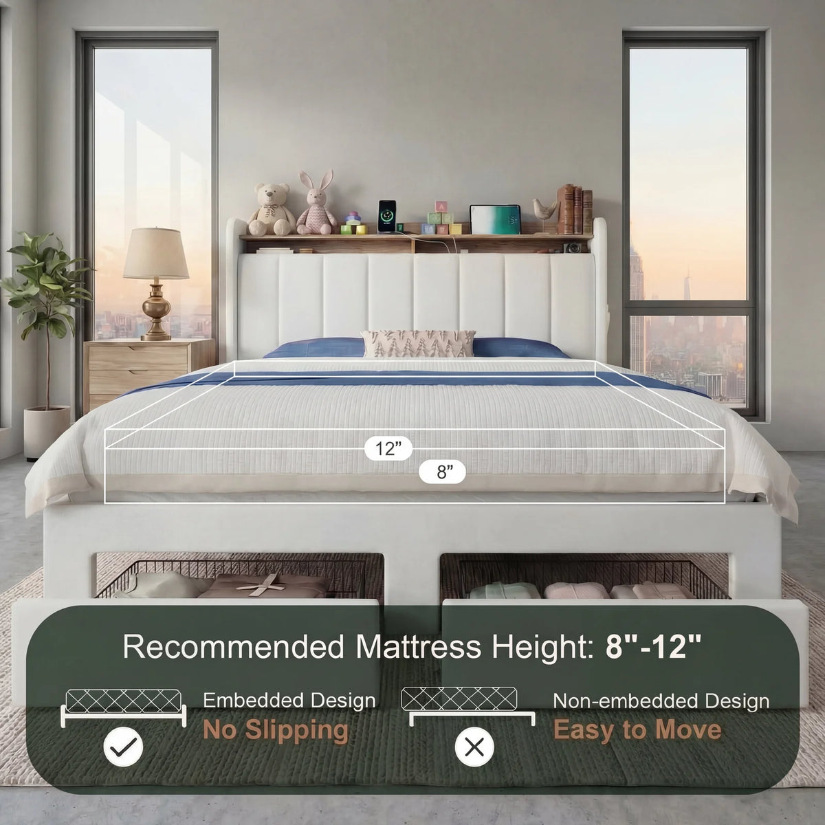 HOOMIC Bed Frame With Storage Drawers, Shelves, And LED Lighting by S And B Enterprise