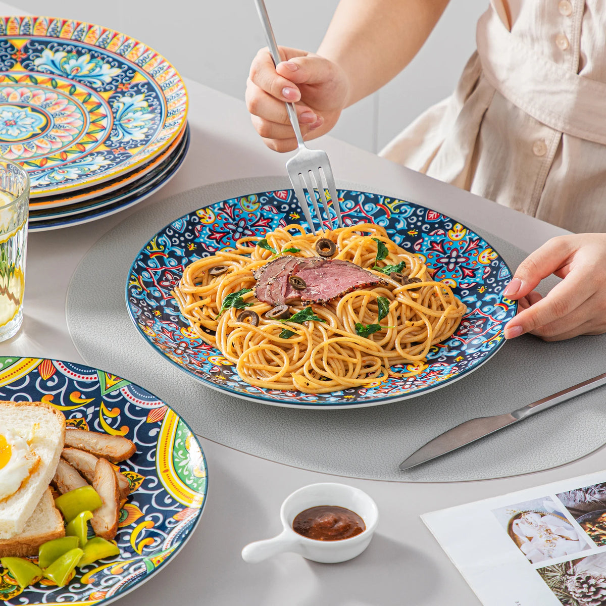 MALACASA Ceramic Dinnerware Set Bohemian Style For Six by S And B Enterprise
