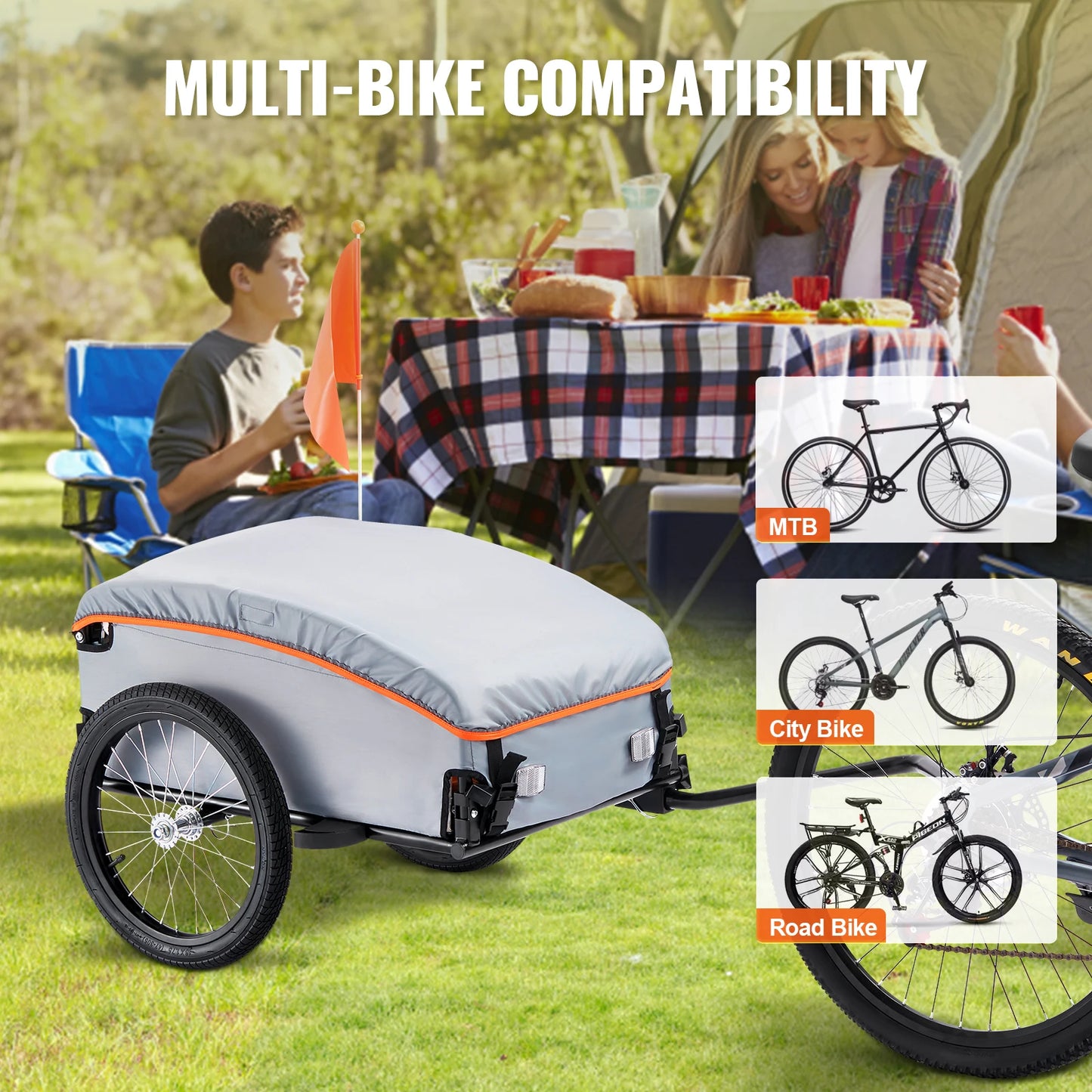 SucceBuy Foldable 100LB Bike Cargo Trailer With Waterproof Cover