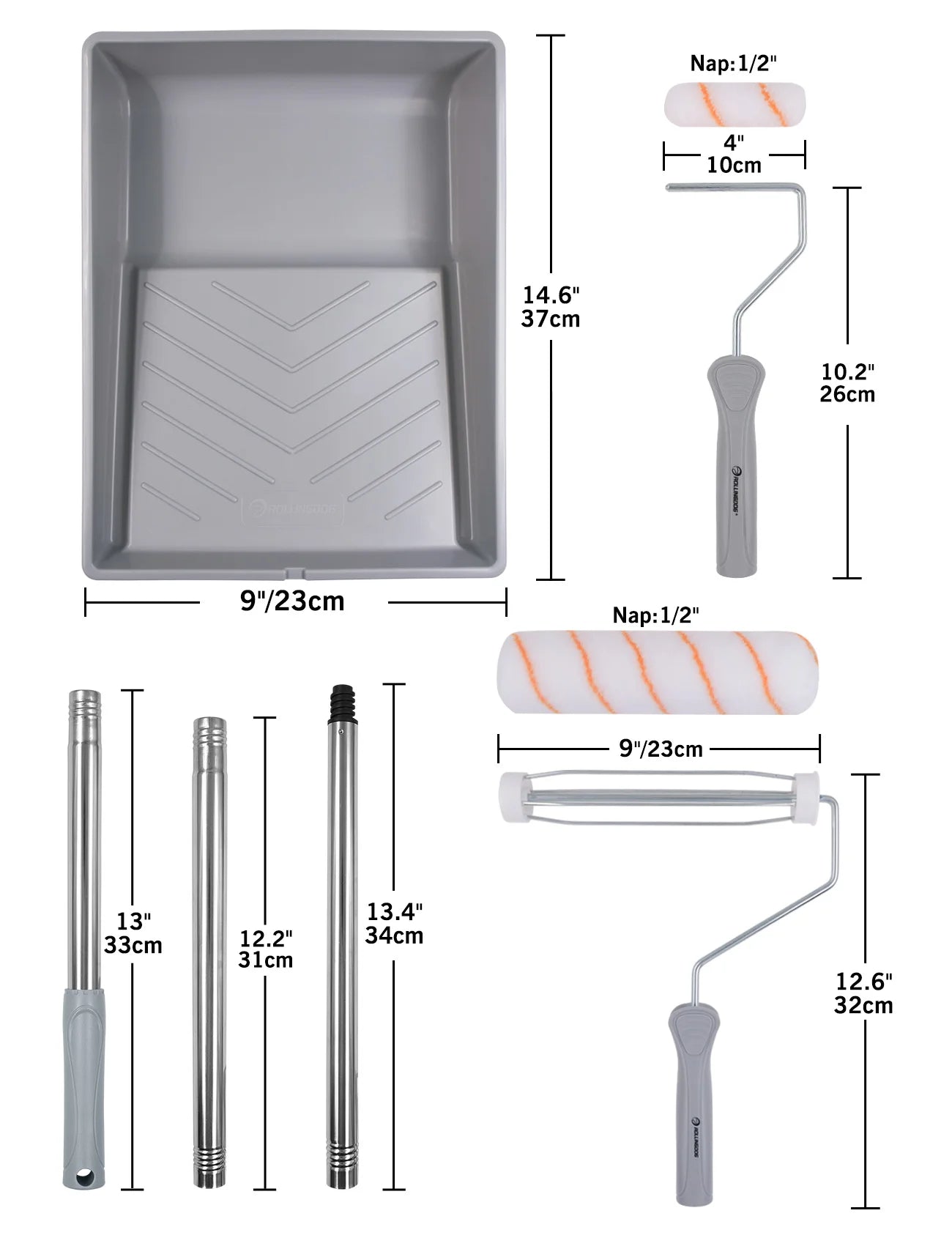 ROLLINGDOG Paint Roller Kit With Extension Pole And Tray