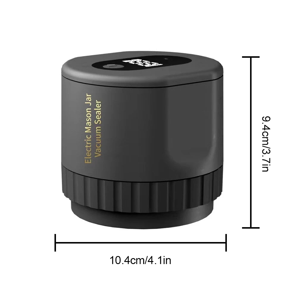 Automatic electric mason jar vacuum sealer, compact black unit with one-button operation
