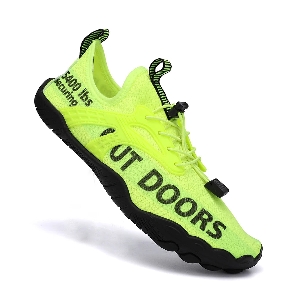 Men's neon yellow water shoes quick-dry for beach and water sports, black outsole