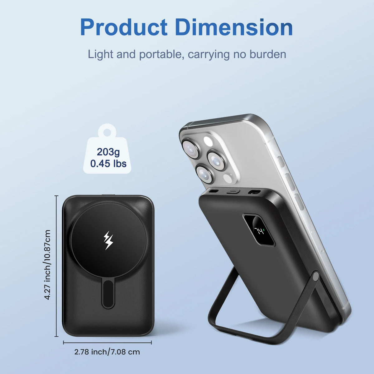 Magnetic power bank 10000mAh wireless charger, black; 20W fast charging for iPhone 15/14/13/12 by S And B Enterprise