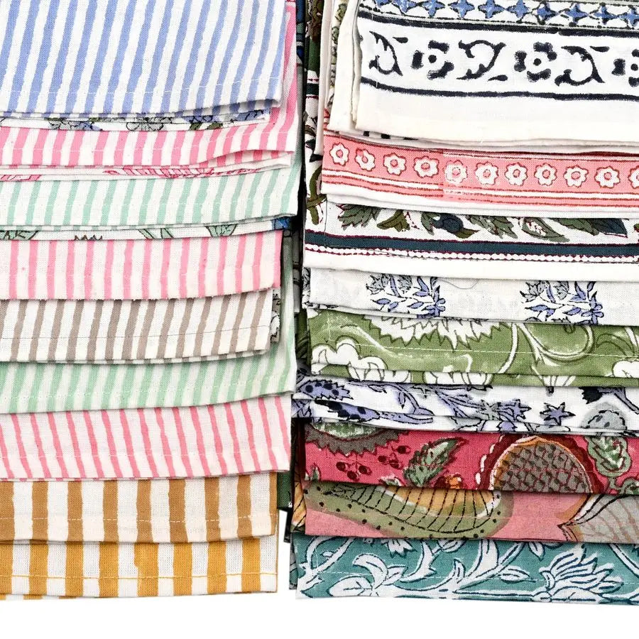 Hand Block Print Cotton Kitchen Towel Set Absorbent Quick Dry
