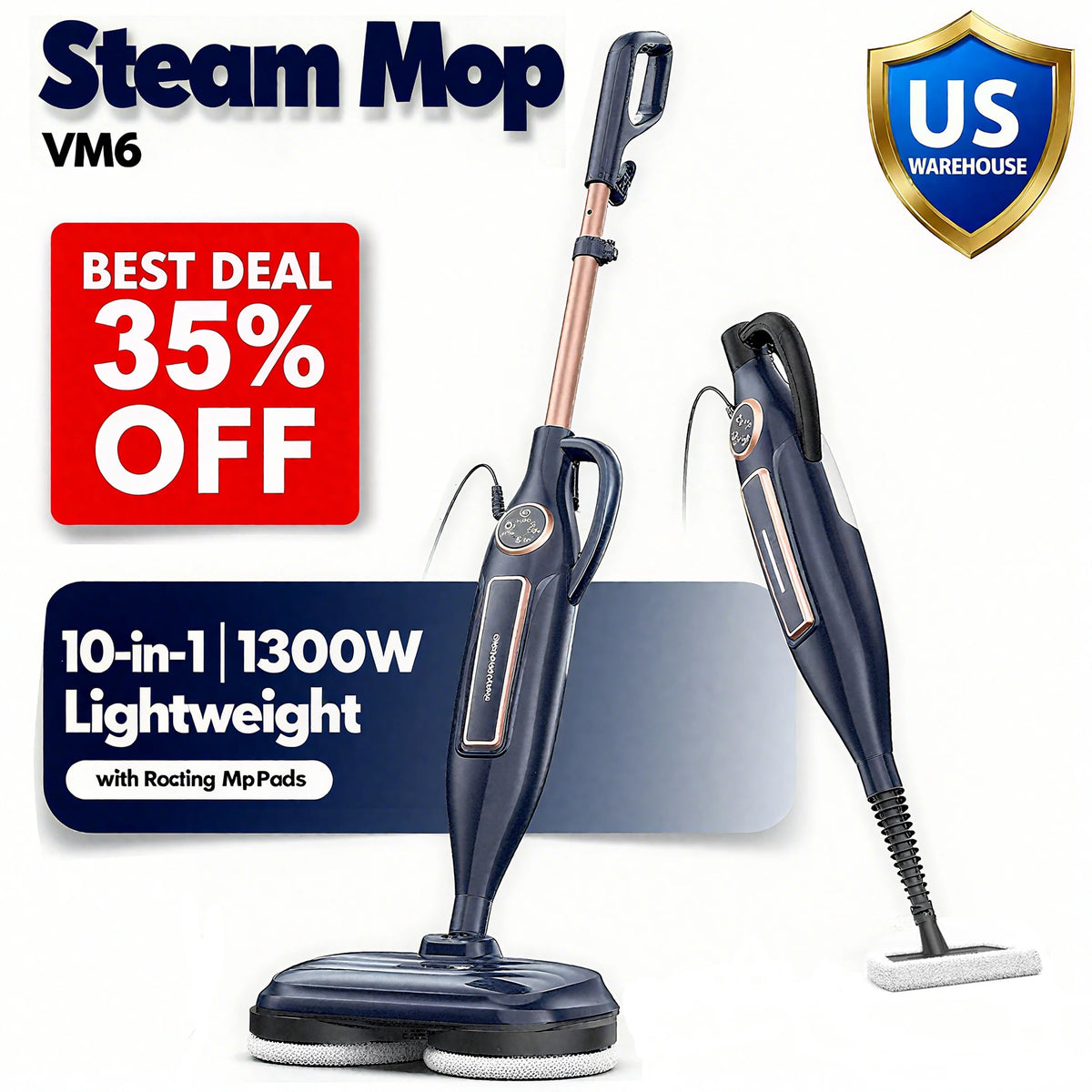 INSE VM6 Scrubbing Steam Mop Ten In 1 Rotating Pad by S And B Enterprise