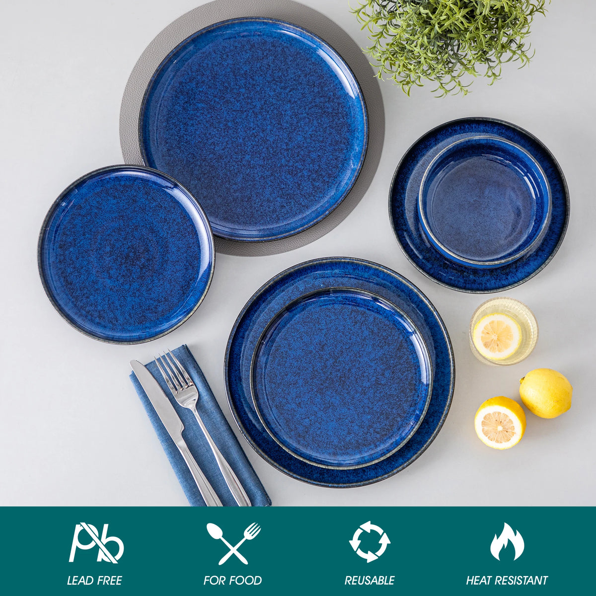 Malacasa Stoneware Dinnerware Set 4-Piece Dinner Plate Dessert Bowl by S And B Enterprise