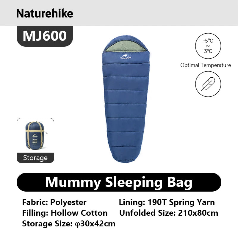 Mummy sleeping bag Naturehike MJ600, blue with green lining, compact storage bag