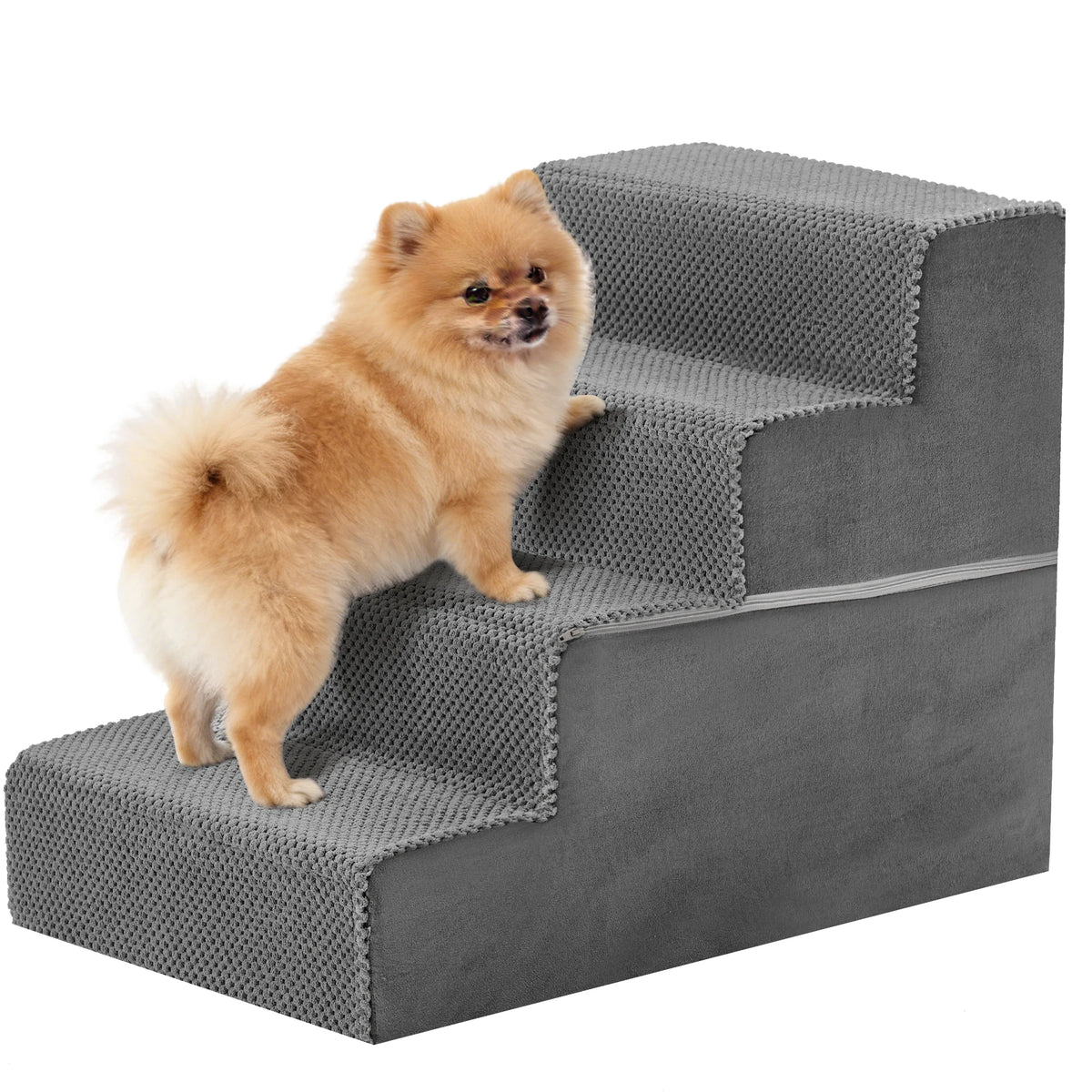 JHK 3-5 Step Right-Angled Foam Dog Stairs Ramp, grey non-slip indoor pet ladder for small dogs