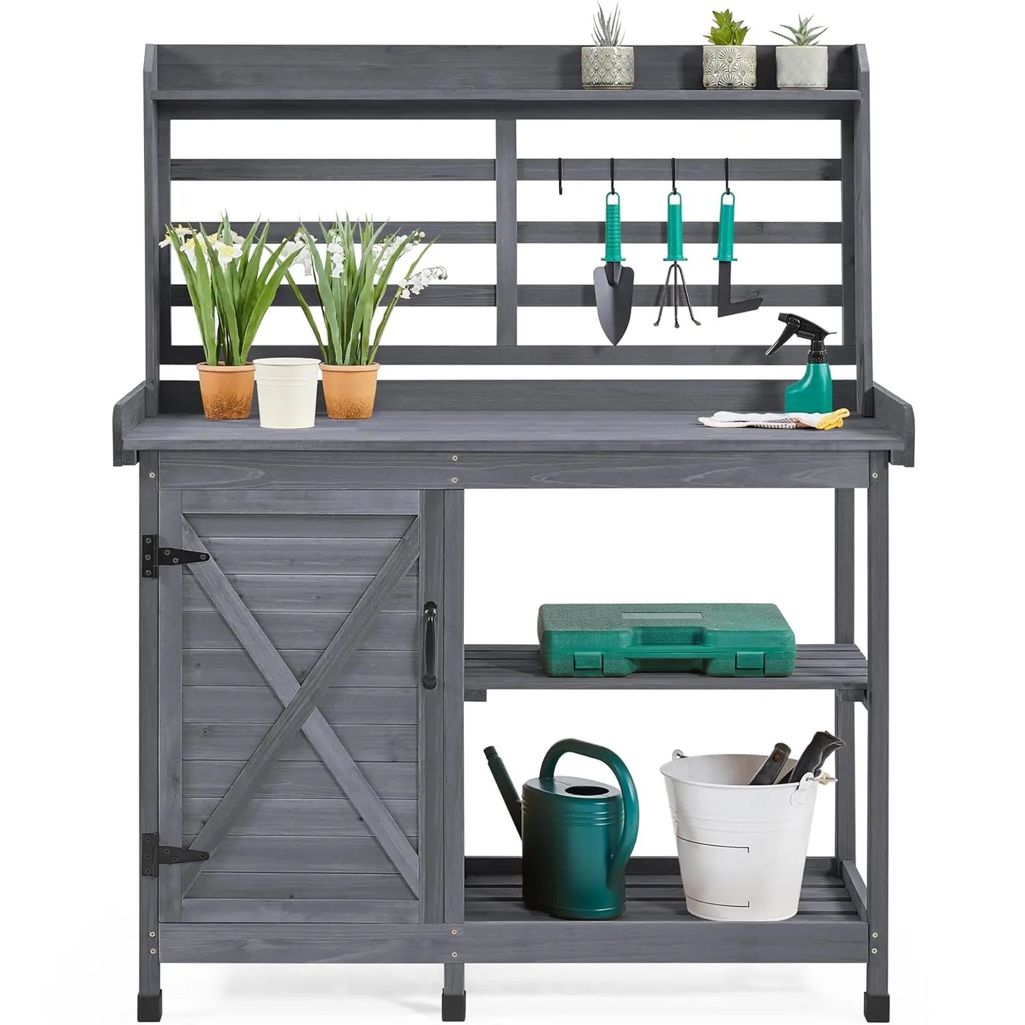 Outdoor Potting Bench And Horticulture Work Table With Storage Cabinet